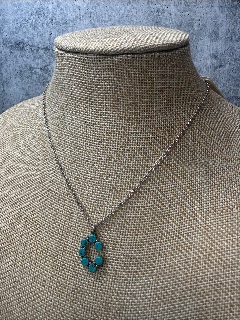 NWT Faux Turquoise Stone “C” Initial Pendant Necklace Silver Hardware